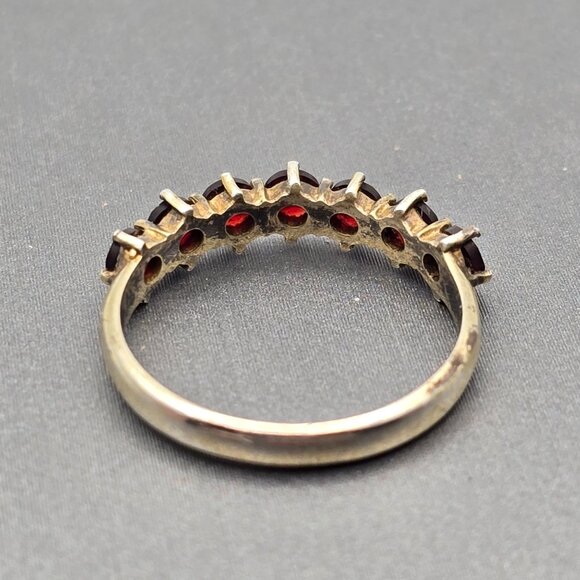 Antique Victorian Sterling Silver Garnet Ring Size 5 Rose Cut Facets Prong Set - Picture 6 of 11